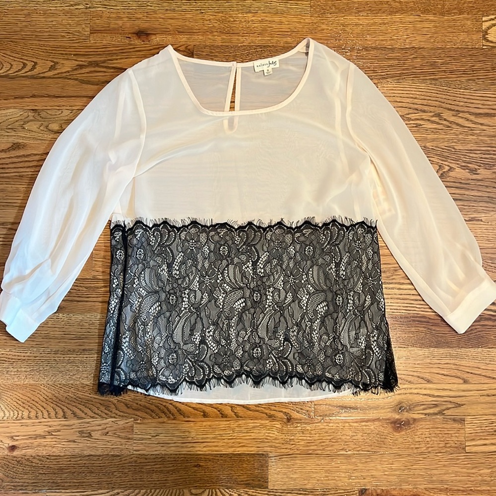 Maison Jules Black Lace Overlay Top size S NWT